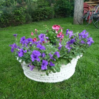 Ghiveci rotund mare cu flori-alb/patinat-cod-G 21