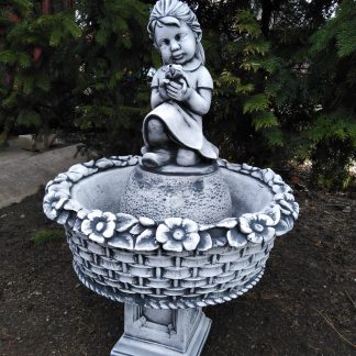 Fântână cu fetiță și broască -cod D06 -alb/patinat-